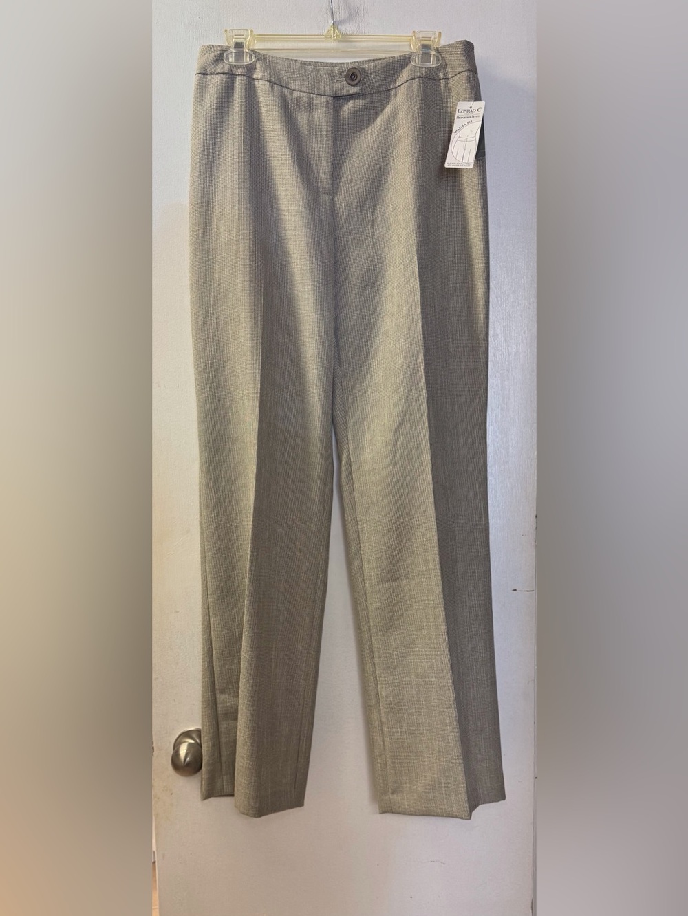Conrad C High-Rise Straight-Leg Trouser-Microcheck Khaki